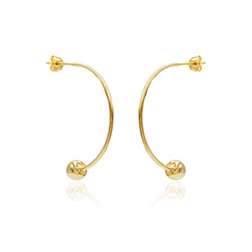 Image of Sterling Silver Bead Half Hoop Dangle Stud Earrings for Women Girls, 6mm, 8mm and 10mm, 6mm Ball Beads, Sterling Silver, No Gemstone
