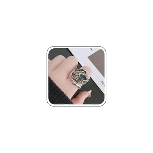 Image of Aneneiceera Vintage Feather Crystal Eye Ring Silver Band Rings Green Cz Finger Rings Wide Rings Adjustable Angel Wing Ring Jewelry for Women (Green)