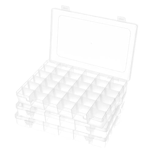 Image of Woobroo 3 Pack 36 Compartment Storage Boxes with Adjustable Dividers – Transparent Stackable Plastic Organiser Box for Beads, DIY Crafts, Jewellery, Fishing Tackle & Small Parts