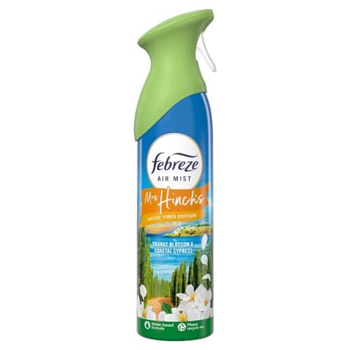 Image of Febreze Air Freshener Spray Mrs Hinch's Vacay Vibes Ltd Edition Orange Blossom & Coastal Cypress 185ML, Fights Odours In Any Room In Your Home & 100% Natural Propellant