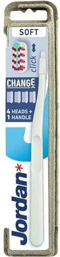 Image of Jordan ® | Change | Eco Toothbrush with Recycled Plastic & Replaceable Heads to Reduce Waste | Soft | Mixed Colour | 1 Handle & 4 Replacement Heads