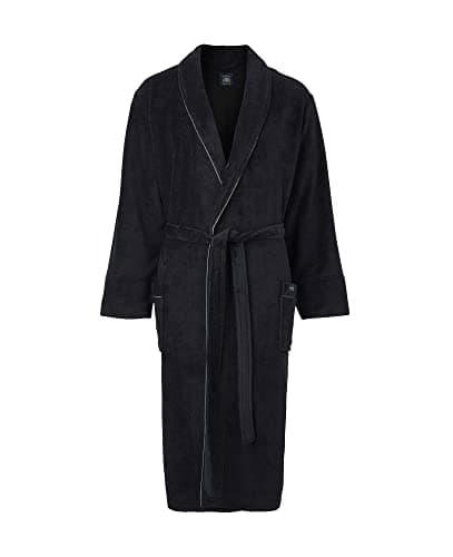 Image of THE SAVILE ROW COMPANY LONDON Men's Lightweight Super Soft Warm Fleece Bath Robe Dressing Gown - Black - Large