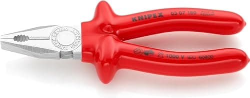 Image of KNIPEX Combination Pliers Chrome-Plated with Dipped Insulation, VDE-Tested 180 mm, 03 07 180