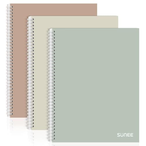 Image of SUNEE A4 Notebook, Pack of 3 Notepads, Wirebound Notebooks, 80gsm Premium Paper, 100 Sheets / 200 Pages, 8mm Lined with Margin, 4-Hole Punched and Perforated Edge, Morandi Colours