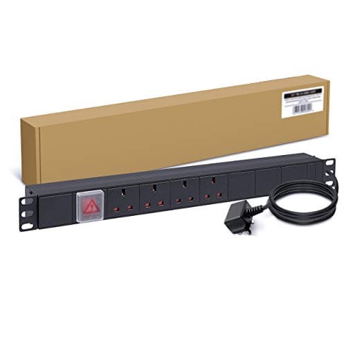 Image of LMS Data 4 Way PDU Extension Lead- 13A Multi Plug Switched Power Distribution Unit (PDU) Rack Mount Charging Station with 1.8 M Cord Cable for Home Office 19 Inch PDU Server Cabinet, UK Socket Type