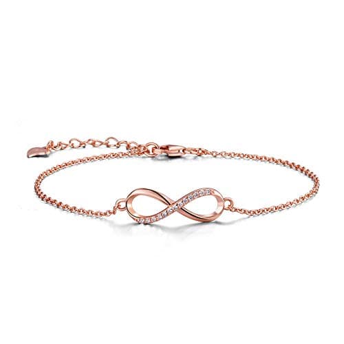 Image of CERSLIMO Rose Gold Bracelet, Sterling Silver 925 & Rose Gold Plated Infinity Bracelet Love Charm Friendship Zirconia Jewellery for Womens Girls Girlfriend Sister Friend Birthday Gift