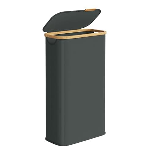 Image of SONGMICS Laundry Hamper with Lid, Slim Laundry Basket, Oxford Fabric, Foldable, Bamboo Frame, for Bedroom, Living Room, 18.5 Gal. (70 L), 42 x 22.5 x 70.5 cm, Slate Grey LCB517GN01