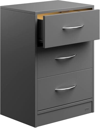 Image of CASARIA® Eloise 3-Drawer Bedside Table With LED Lighting | Chest Of Drawers | 3 Drawers | Cable Routing Hole | Wall Mounting Option | Bedroom Nightstand | 54x39x28cm | Anthracite Grey
