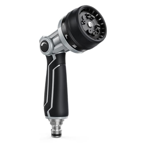 Image of RAINPOINT Hose Pipe Spray Gun, Heavy Duty Metal Garden Hose Spray Gun with 10 Patterns, High Pressure Hose Nozzle with Thumb Flow Control for Watering Plants, Lawns, Cars and Pets Washing, Black