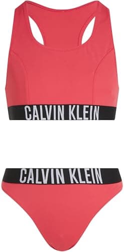 Image of Calvin Klein Girls’ Bralette Bikini Set with Logo, Red (Deep Crimson Fruit), 14-16 Years