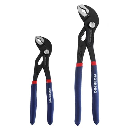 Image of WORKPRO 2 Pack Water Pump Pliers 180mm 250mm Quick Adjustable Hose Grips, Slide Joint Pliers Set with Large Jaw Capacity and Non Slip Handle