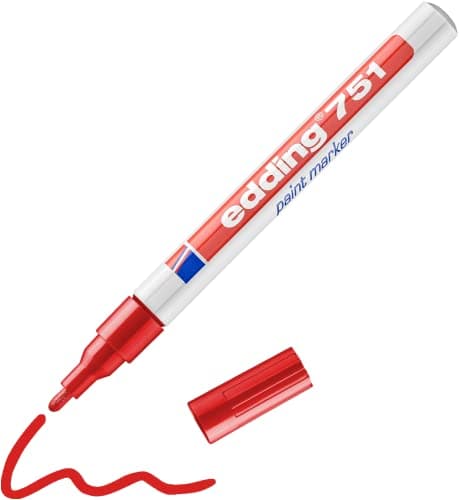 Image of edding 751 paint marker - red - 1 pen - round nib 1-2 mm - paint marker for marking and labelling metal, glass, rocks or plastic - heat-resistant, permanent, smudge-proof and waterproof