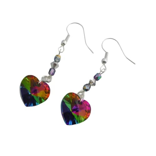Image of Rainbow Crystal Heart Earrings (sterling-silver)