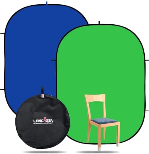 Image of LENCARTA Green Screen Background 1.5m x 2m (4.9ft x 6.6ft) Pop Up Reversible Blue Screen, Collapsible Chroma Key Greenscreen Backdrop Kit for Gaming, Photo Studio, Stream, Chromakey, Zoom Home Working