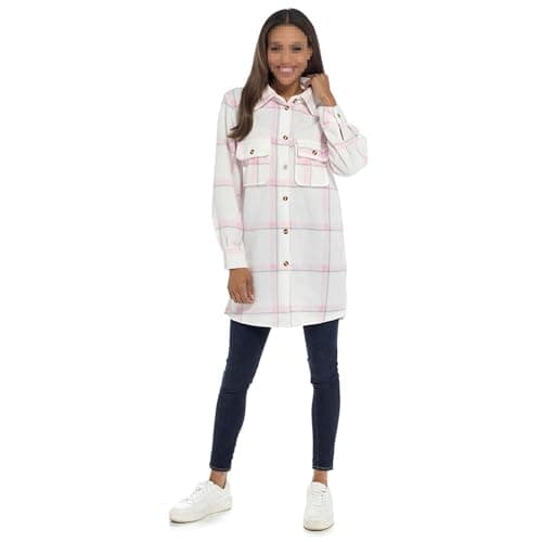 Image of A2Z Ladies Fleece Check Shacket Long Sleeve Oversized Shirt Jacket with Pockets - Shacket 1700 Pink 16/18