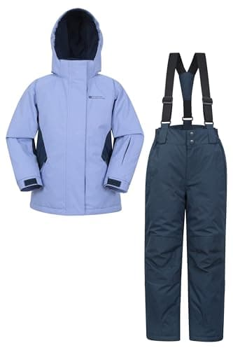 Image of Mountain Warehouse Kids Ski Jacket & Trousers Set - Snowproof Ski Outfit, Front Pockets, Fleece Lined Skiwear, Integrated Snowskirt - Best for Winter Snowboarding Lilac (01) Kids Size 3-4 Years