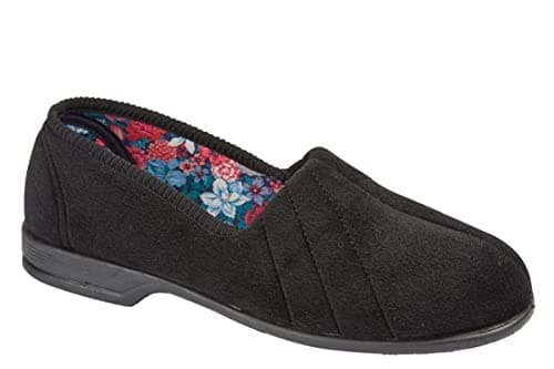 Image of Sleepers Womens Audrey III Roll Top Slippers with Rubber Sole Black 5 UK