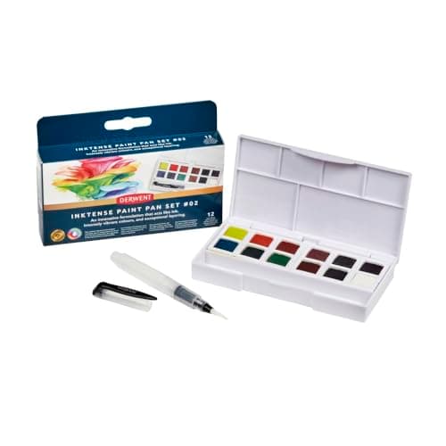 Image of Derwent Inktense Paint 12 Pan Palette #2, Set of 12, Half Pan Size, Water-Soluble, Ideal for Painting & Crafts on Paper & Fabric, Professional Quality, Travel Size, 2306244