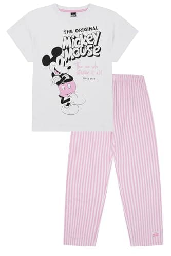 Image of Disney Womens Mickey Mouse The Original Since 1928 Long Pyjama Set Ladies PJs (18-20) White