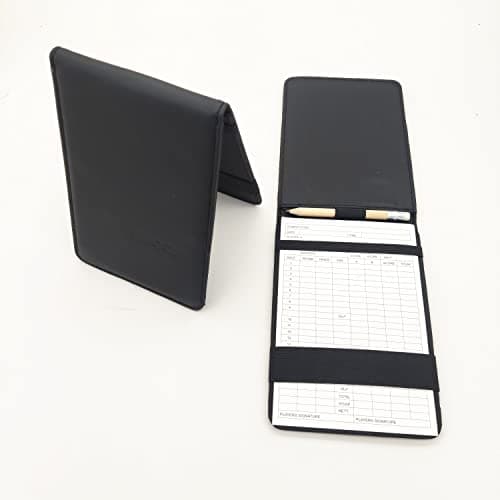 Image of HH-GOLF Golf Scorecard Holder, Black Synthetic Leather Golf card and pencil holder, Deluxe Pocket Golf Yardage Books golf gift