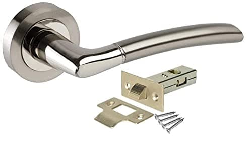 Image of Haven Heritage ® Internal Chrome & Satin Duo Door Handles Lever on Rose Inc Tubular Latch - Rose Diameter Approx 52mm Sold as 1 Pair