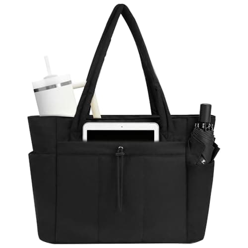 Image of Gobesty Tote Bags for Women, Large Capacity Work Bag with Pockets, Waterproof Tote Bag with Zip, Laptop Bags for Women with Compartments for Work School Travel, Black