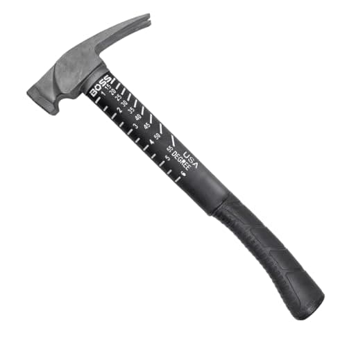 Image of Boss Hammer 14 oz. Construction Grade Ti64 Titanium Hammer with Tough-Fiber Shock-Absorbing Fiberglass Handle - No-Slip Grip, Milled Faced - Made in USA - BH14TIPFM