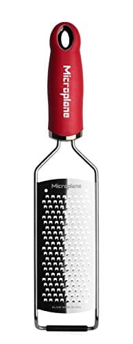 Image of Microplane Kitchen Grater Coarse for Cheese, Carrot, Ginger, Coconut, Nuts and Horseradish in Red with Stainless Steel Blade - Made in USA