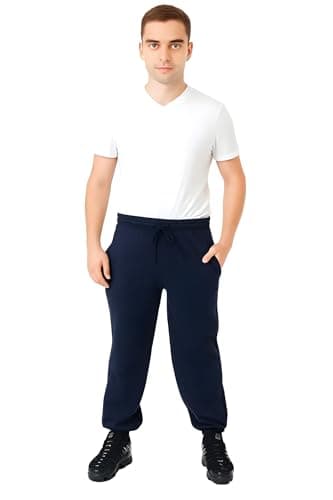 Image of H&F Jogging Pants Mens Tracksuit Bottoms Trousers Casual Mens Joggers for Men UK Zip Pockets Elasticated Cuff Classic Jog Pants Jog Sweatpants Sports Joggers Leisure Gym Yoga Pants (Navy Blue, M)