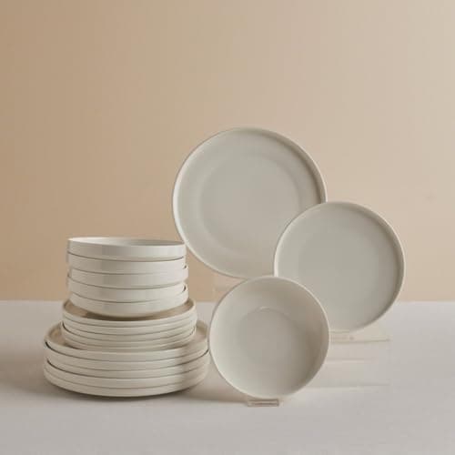 Image of Karaca Stream Bone China Felix XL - 18 Piece Dinner Plate Set for 6 People, Dishwasher Safe Dinner Sets, White Plates and Bowls Set, Microwave Safe Modern Crockery & Dinnerware