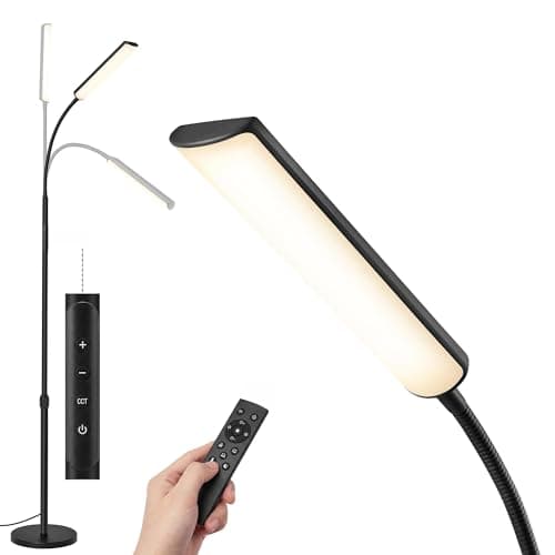 Image of VASAGLE LED Floor Lamp for Living Room, Adjustable Height 141-175 cm, 15W Reading Lamp Floor Standing, 360° Rotating Head, Timer and Memory Function, Button and Remote Control, Matte Black LFL007BD03