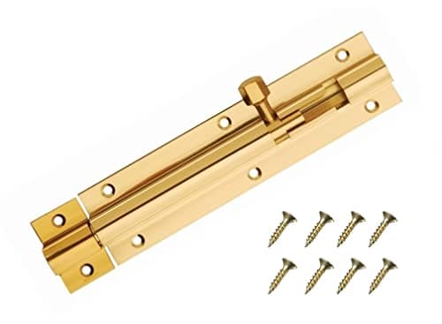 Image of TERF Door Bolt Polished Brass Barrel Slide Lock 150mm [6''] Latch with Screws Ideal for Internal and External Doors Locks Bedroom Bathroom Toilet Shed Gate Cupboards Cabinets - 150mm, Gold