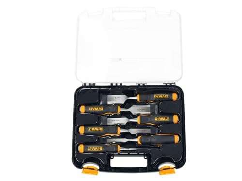 Image of DEWALT Wood Chisel Set, 6 Piece, Contains one of each size: 6, 13, 19, 25, 32, 38mm (1/4, 1/2, 3/4, 1, 1.1/4, 1.1/2in).