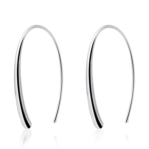 Image of Weviway Sterling Silver Drop Threader Earrings, Hypoallergenic Dangle Design, Open Hoop Style, Women's Jewellery