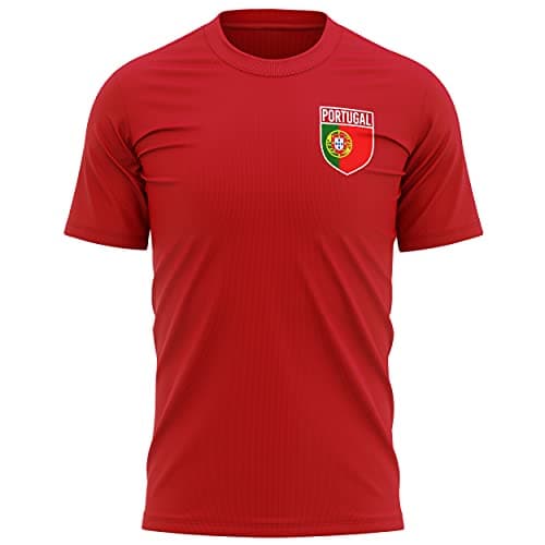Image of Portugal Football Shirt - Mens Portugal Retro Flag Badge T Shirt - Football European Country 2021 2020 Supporters 1914 Tee Him - Portuguese Tournament Footy Soccer Top, S, Red