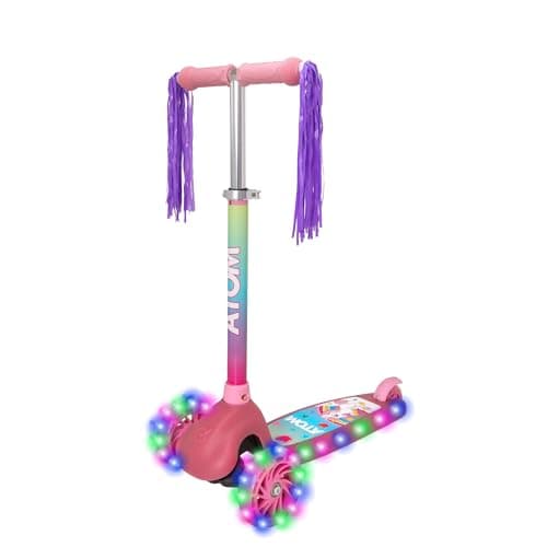 Image of ATOM Unicorn Eclipse Light-Up 3 Wheel Scooter Ride | Kids Kick Scooter Toy with Adjustable Handlebar | For Boys and Girls Ages 3-12 | LED Wheels & Lean-to-Steer Design