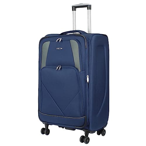 Image of ARIANA® Medium Suitcase Expandable Lightweight Soft Shell Hold Luggage, 4 Wheel Spinner, Combination Lock, Telescopic Handle, Checked Travel Suitcase Medium (Navy)