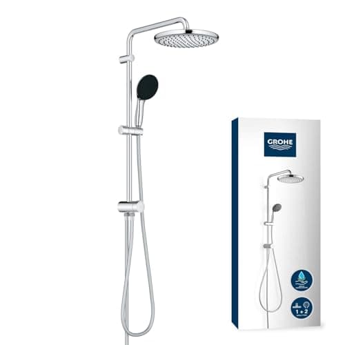 Image of GROHE Vitalio Start 250 - Shower System with Diverter (Round 25 cm Head Shower 2 Sprays: Rain and SmartRain, Round 11 cm Hand Shower 2 Sprays: Rain and Jet, 2 Hoses, Water Saving), e, 26680001