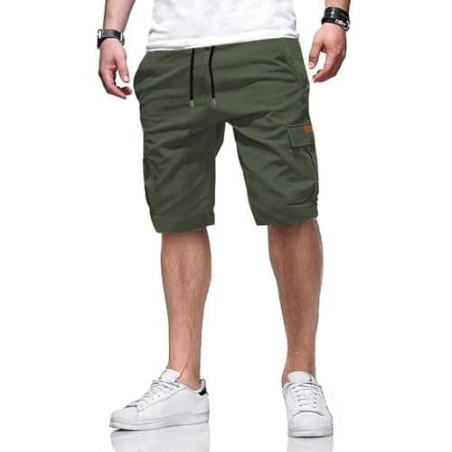 Image of ZOXOZ Men's Cargo Shorts Casual Cotton Multi Pocket Shorts for Summer Chino Short with Classic Pockets for Daily Outfits and Home Comfort Green M