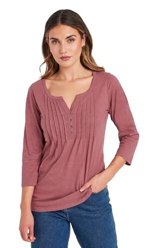 Image of Long Tall Sally - LTS Tall Dusty Pink Cotton Henley Top - Women's