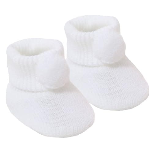 Image of Soft Touch Newborn Baby Boys Girls Pom Booties Knitted Bootees Cute NB-3 Months S408 (White)