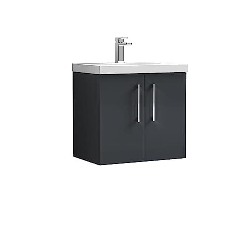 Image of nuie Wall Hung 2 Door Vanity Unit & Mid-Edge Ceramic Basin, 600mm, Soft Black, Small