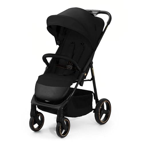 Image of Kinderkraft Trig 3 Lightweight Stroller, Baby Pushchair, Easy Folding with One Hand, All Wheels Suspension, Ajustable Hood 5-Point Safety Harness, from Birth up to 25kg, Black