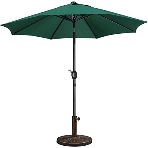 Image of Yaheetech 2.7m Garden Parasol Umbrella Patio Table Umbrella Outdoor Tilting Crank & Handle Parasol with 10kg Resin Base Stand - Dark Green