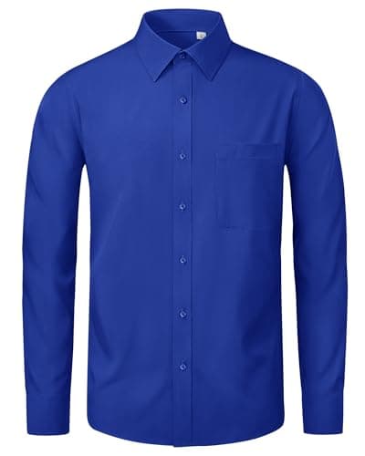 Image of J.VER Mens Dress Shirts Long Sleeve 4-Way Stretch Wrinkle Free Work Business Casual Wedding Office Button Down Shirts for Men with Pocket Royal Blue XL