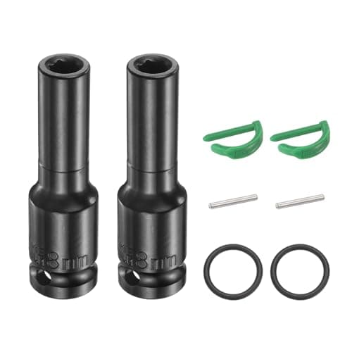 Image of sourcing map 2pcs 6 Point Deep Impact Socket 1/2" Drive 8mm Metric Standard Socket Cr-Mo Steel Spindle Axle Hex Nut Bolt Sockets with Rubber Ring Locking Pin