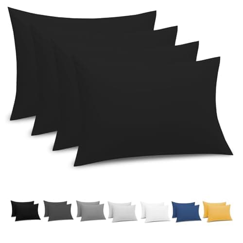 Image of Grace Pillow Cases 4 Pack - Brushed Microfiber Pillowcases - Ultrasoft Hypoallergenic Pillowcases 4 Pack With Envelope Closure - Non Iron Breathable Black Pillow Covers (50 x 75 cm)