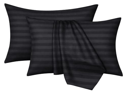 Image of Moonlight Bedding Pillow cases 2 pack - Black Stripe 50x75cm Luxury Pillowcase 100% Microfiber Hotel Quality Pillow Cover - Super Soft and Breathable Pillow Case