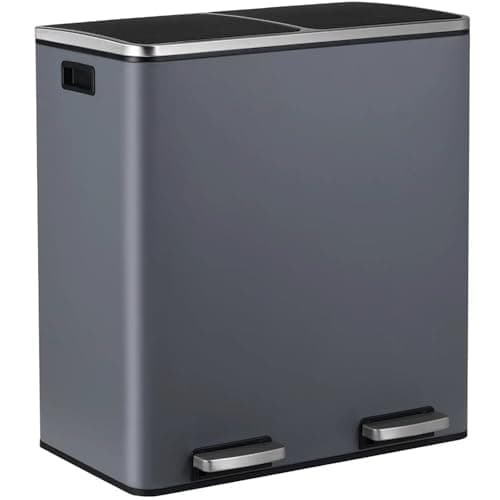 Image of EVRE 60 L Kitchen Waste Rubbish Recycling Soft Close Bin 2 x 30 Litre Double Compartment Separation with Removable Plastic Buckets, Odour Seal, Smudge & Fingerprint Resistant (Grey)