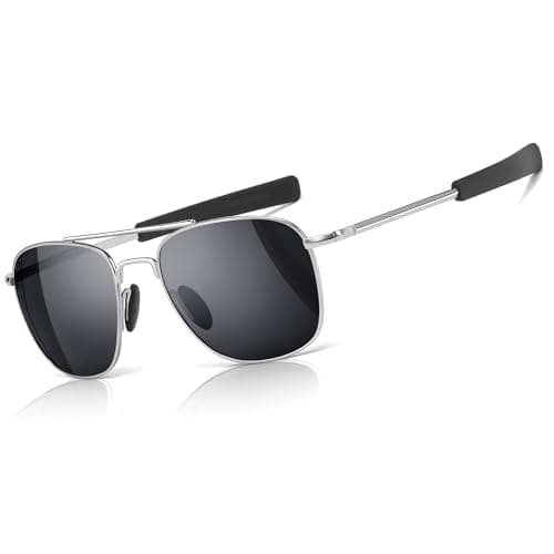 Image of SUNGAIT Men's Military Sunglasses Polarized Pilot Style - Bayonet Temples(Silver Frame/Gray Lens, 55) A285YKHU UK